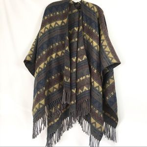 Southwest Wrap Open Front Fringed Poncho Cape